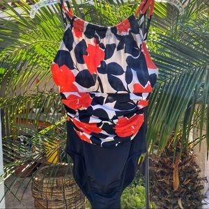 MagicSuit One Piece Orange/Black Floral Swimsuit 8